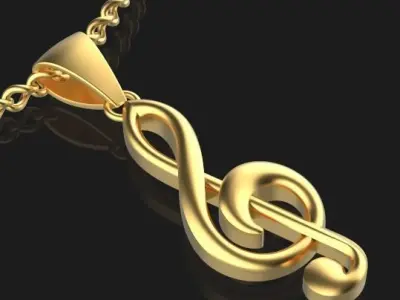 Musical Note Necklace pendant Silver Gold  Print 3D print model