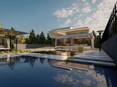  Modern Luxury Villa with Curved Facade - Lumion  Scene 3D model