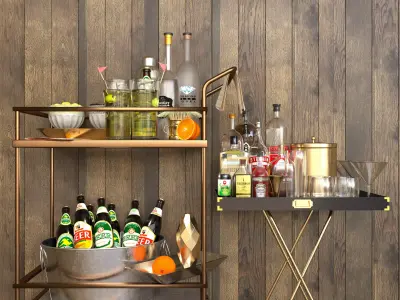 Set-30 bar cart with drinks 3D model