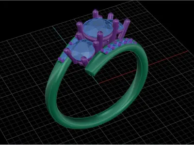 Bypass Ring with 3 big gems 3D print model