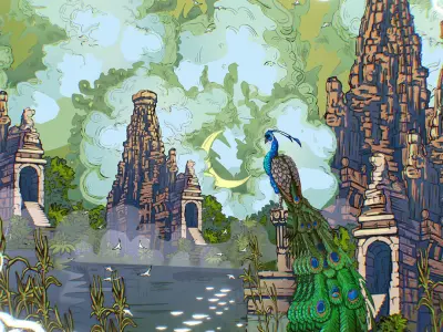 Landscape Asia Scene Animated Vector Paralax Low-poly 3D model