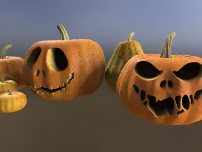 Pumpkins for Halloween hand-paint Low-poly 3D model