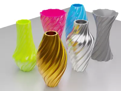 Twisted Wavy Six Vases 3D print model