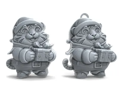 cartoon tiger santa with gift decor  3D print model