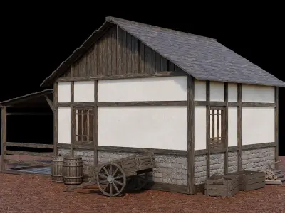 Medieval Village Asset 01 - 4K Textures Game Ready Low-poly 3D model