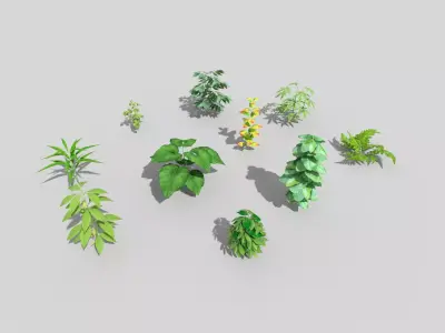 10 low poly ground plants pack Low-poly 3D model
