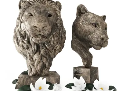 Lions two statues of lion and cheetah 3D model