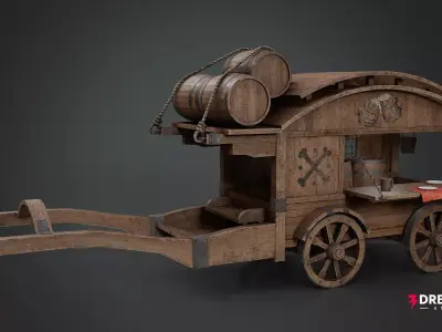 Medieval Merchant Cart - Detailed Wagon Low-poly 3D model