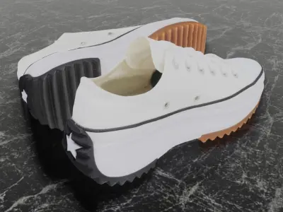 CONVERSE 3D SHOES - WHITE - BROWN LOW Low-poly 3D model