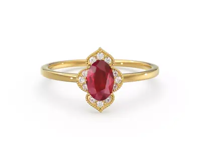 Antique Oval Gemstone Round Diamond Band Wedding Engagement Ring 3D print model