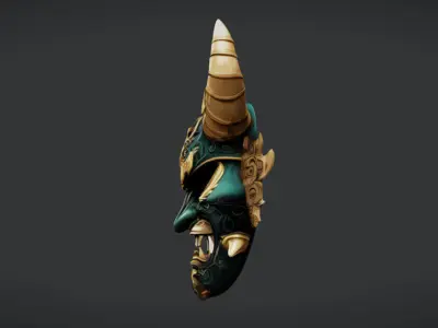 Ornate Demon Oni Mask Low-poly 3D model