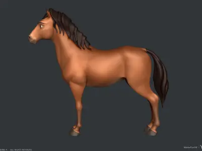 Stylized Cartoon Horse Low-poly 3D model