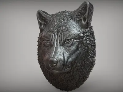 Wolf head bas relief 3D print model
