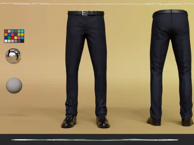 Men Pans with Shirt Blazer and Shoes Vest Blue Black  Low-poly 3D model