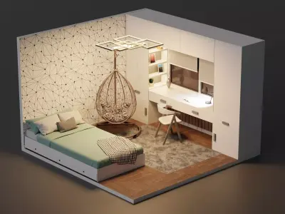 Kid room interior isometric 3D model