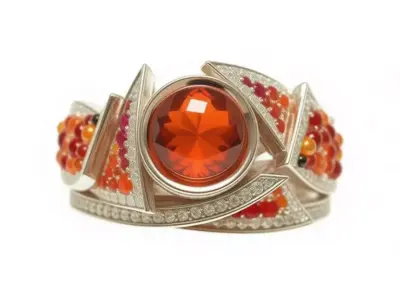 Luxury Fire Gem Ring 3D Orange Red Gems Diamond Pave Low-poly 3D model