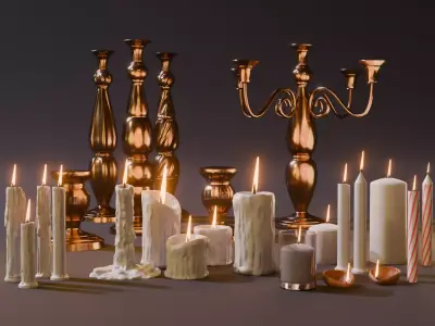 Candle lamp stand collection Low-poly 3D model