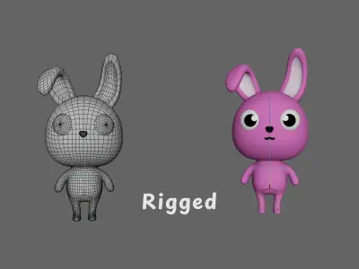 Cartoon Rabbit Little Cute - Rigged  Low-poly 3D model