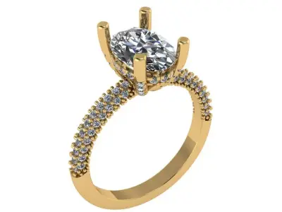 oval solitaire under halo full diamond over prong  pave shank  3D print model