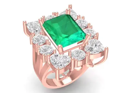Luxury Emerald Cut Halo Ring for Women  3542 3D print model