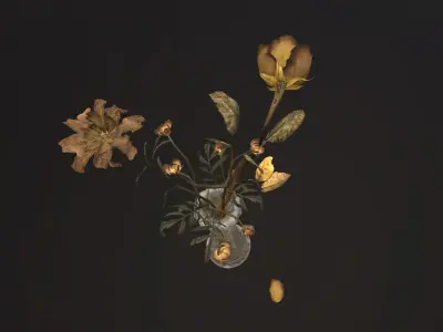 Dead Flowers in Vintage Milk Glass Vase 3D model