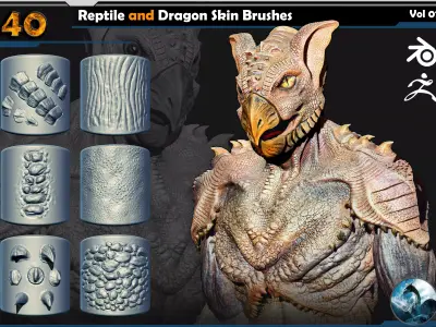 40 Reptile and Dragon Skin Brushes  Vol 01 3D model