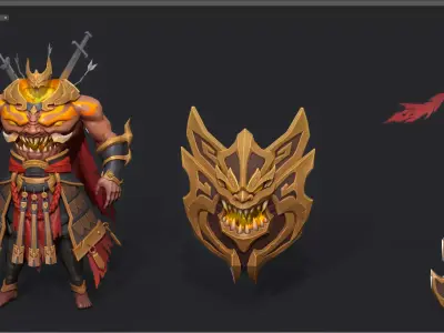 Sword and shield monster Low-poly 3D model