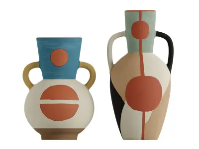 Set 2 Terracotta Ceramic Vase with Handles 3D model