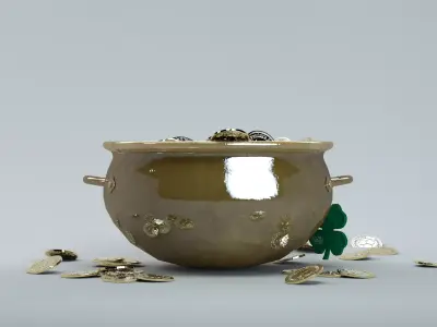 St Patrick Day Pot and Coin 3D Model 3D model