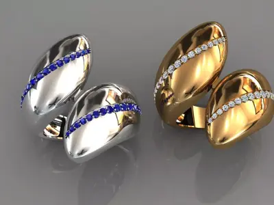 Ring 5 two gold and diamond rings 3D print model