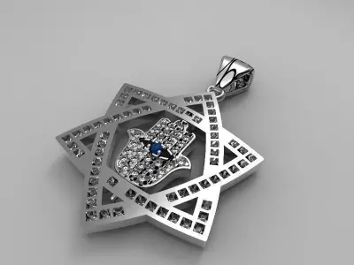 Gold pendant with a hamza hand inside a Star of David 3D model  3D print model