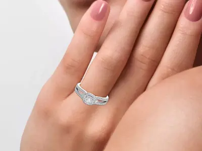 Luxury Halo Diamond Ring CAD Design With Double Shank 3DM STL 3D print model