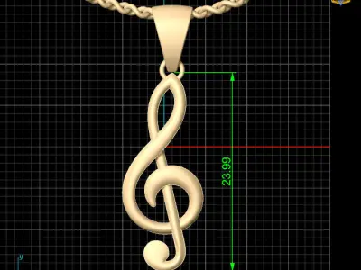 Musical Note Necklace pendant Silver Gold  Print 3D print model