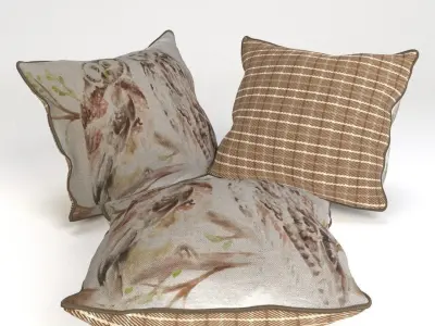 Voyage Cushion - Owls -Piped Pillow 3D model