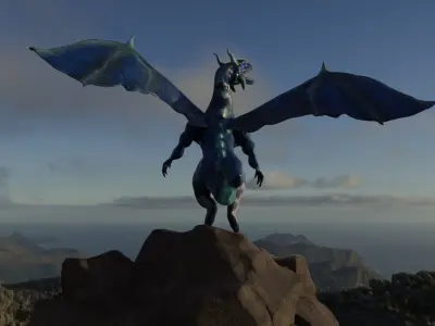 Blue Dragon Low Poly  Game Ready Low-poly 3D model