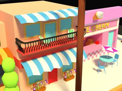 LOW POLY STREET SCENE Low-poly 3D model