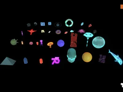 Cyberpunk Holograms Neon Set of 33 Holograms Low-poly 3D model