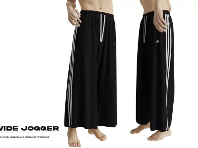 Marvelous Designer Wide Joggingpants Bellpants Outfit 3D Model 3D model