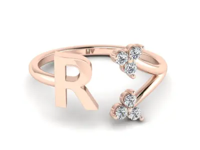 Jewelry Alphabet Ring R with Diamonds  3D print model