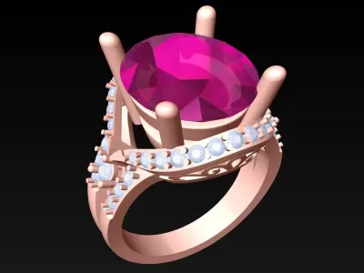 Oval stone ring - Womens  Rings - N415014 3D print model