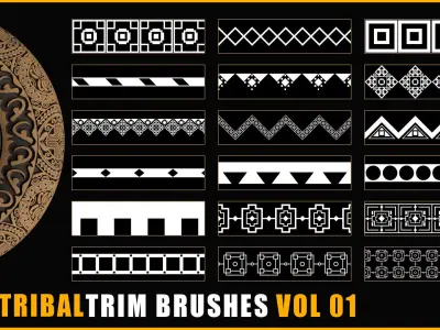 110 Tribal Trim Brushes - Border Pattern - Roll Brush - VOL 01 Texture