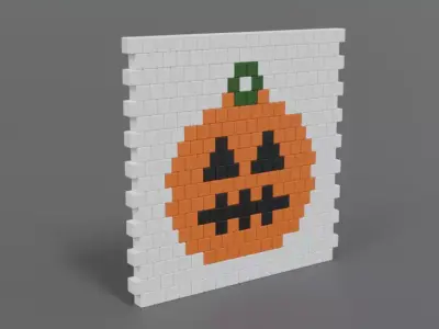 Low Poly Cartoon Pumpkin Brick Wall Low-poly 3D model