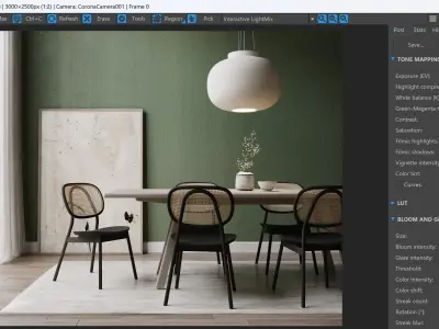 Modern Interior Dining Room - Low Poly - PBR Textures Low-poly 3D model