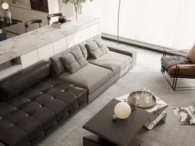 Modern living room dining room interior scenes 207 3D model