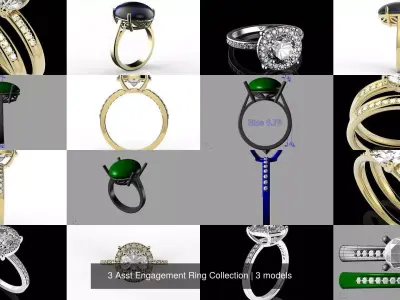 3 Asst Engagement Ring Collection 3D Model Pack