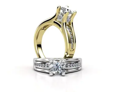 aj-012 diamond engagement ring gold and gold 3D print model