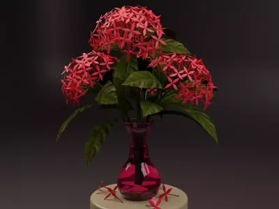Ixora flower vase 3D model