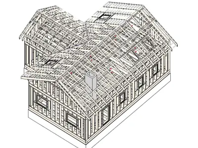 Frame house structure from parametric revit families 3D model