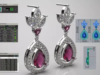 Ruby Rhodolite and Diamond Teardrop Dangle Earrings je0016 3D print model