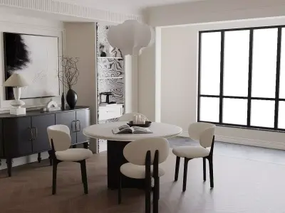 Elegant Modern Dining Nook with Abstract Art 3D model